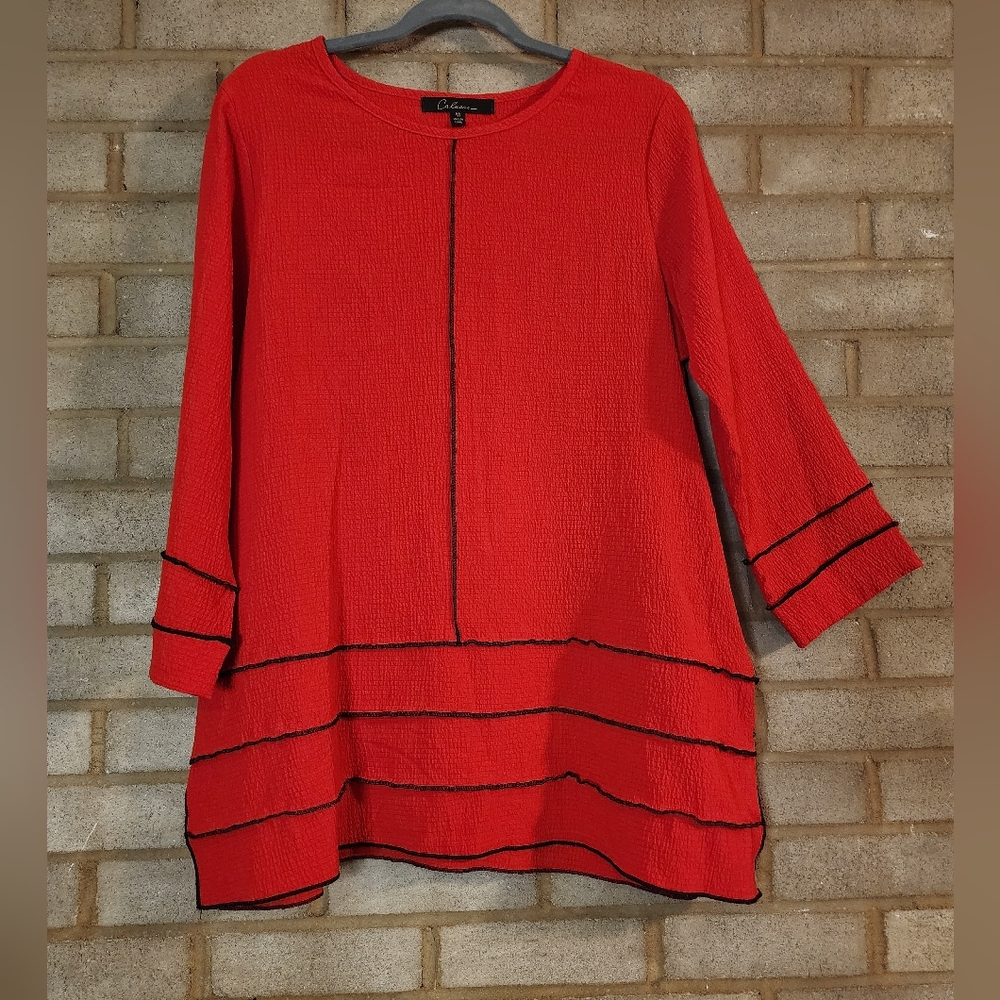 Calessa Red Women's Top with Black Trim